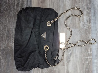 Prada Quilted Chain Shoulder Bag Nylon Gold Hardware Black Vintage Auth