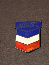 Vintage Chevron Sterling Silver Gas "STATION MANAGER" Porcelain Badge Pin, RARE!