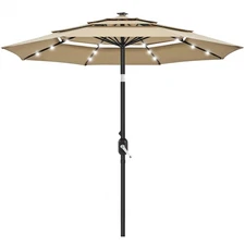 10ft Outdoor Patio Umbrella with 8 Sturdy Ribs and 24 Solar LED Lights