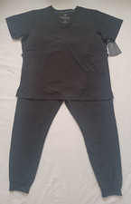 Scrubaid Performance Black Top and Elastic Drawstring Waist Pants Set Size 2XL