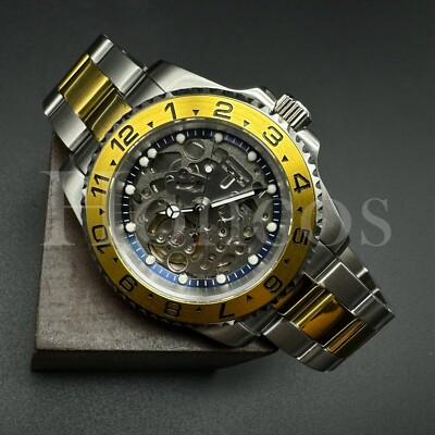 Custom Made Skeleton Watch YM Style NH70 Auto Movement Gold Aluminum Bezel S/GD