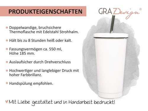 Trinkbecher To go mit Name und Strohhalm, Smoothiebecher, Regenbogen, Geschenk - Bild 5 von 5