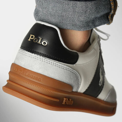 Scarpe da ginnastica uomo Polo Ralph Lauren Heritage tutte le taglie UK bianche nere pelle RLHAWB - Foto 8 di 12