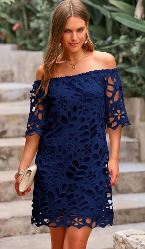 PRETTYGARDEN Women's Summer Off Shoulder Vintage Floral Lace Mini Dress, Medium - Picture 3 of 4