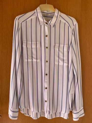 Sportive HOLLISTER Hemd-Bluse Gr S Weiß Blaue Streifen  Baumwolle Langarm Knöpfe - Bild 1 von 11