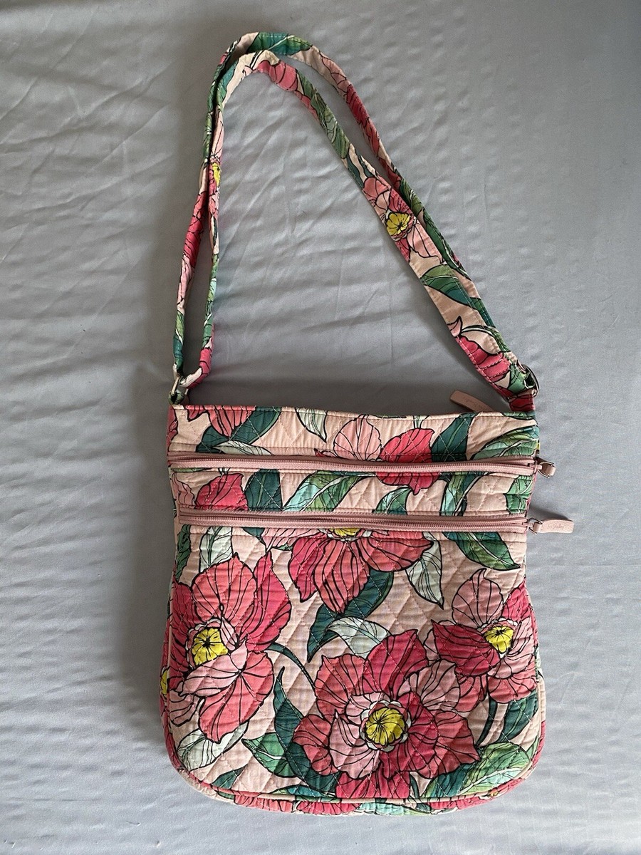 Vera Bradley Triple Zip Crossbody Hipster Vintage Floral Pink