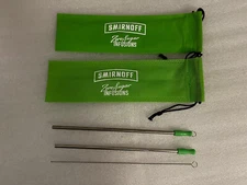 2PCS Reusable Metal Straws Silicone Tip 9.5" Aluminum w Cleaner, Drawstring Case