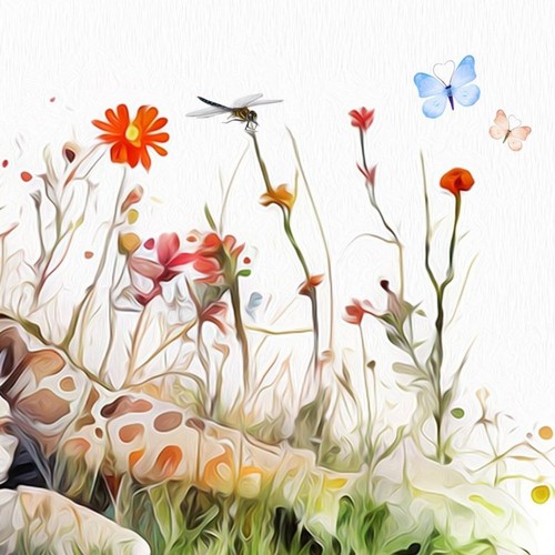 Baby Giraffe Wildflowers Dragonfly Watercolor Oil Painting Art Print - Picture 5 of 7