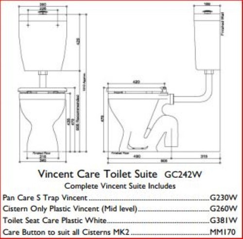 Toilet Cistern Gallery Vincent Care Plastic Mid Level Incl Pipe R/H Inlet - Bild 3 von 7