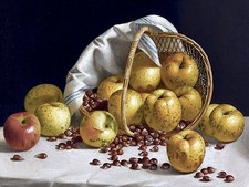 STILL LIFE APPLE CHESTNUT J. Francis basket Tile Mural Backsplash Marble Ceramic