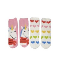 Girl's XS/S Shoe Size11-1 2 Pair - 1 Pack Unicorn Hearts Cozy Crew Socks NEW