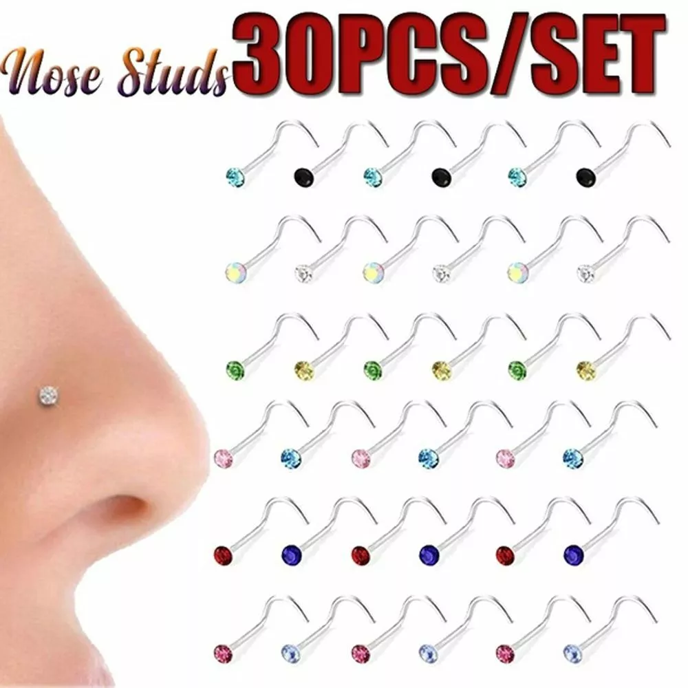 Body Jewelry Thin Gem Nose Piercing Crystal Screw Stud Nose Ring Nostril Hoop