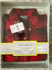 NEW EDDIE BAUER Flannel Shirt Men's Medium Andorra Red Black 100% Cotton $60