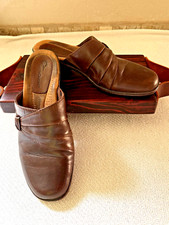 Earth Origins Leather Women's Shoes Slide Slip On Mules Addison 9.5 M Brown