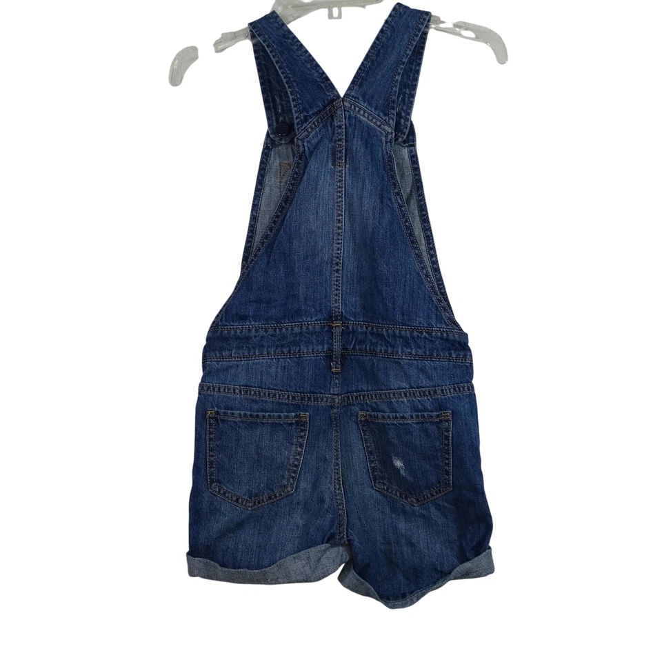 GAP Kids Distressed Denim Bib Overall Shortall Shorts Girls Size S Rolled Cuffs  - Image 3 of 4