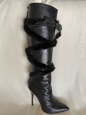 Roberto Cavalli Vintage Black Leather And Mink Knee High