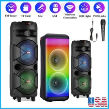 6000W Portable Bluetooth Speaker Dual Subwoofer Heavy Bass Sound System  Mic