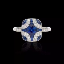 Wonderful Art Deco 1.60 CT Blue Sapphire White CZ Women's Fine Engagement Ring