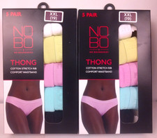 No Boundaries Ladies 5 Pair Cotton Thongs Size XXL - New Lot Of 2 .     65 