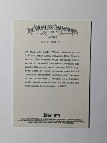 Joe West 2022 Topps Allen & Ginter #225 Umpire - Picture 2 of 2