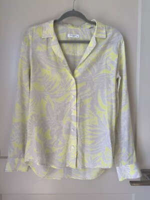 Equipment Femme Womens Silk Palm Print Tropical V-neck Button Down Blouse Size M