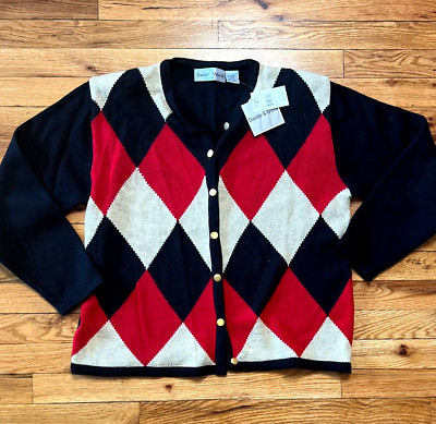 Baxter and Wells Argyle Cardigan Sweater Petite Womens $42 NWT - Size PM