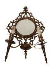 ANTICA APPLIQUE 2 FUOCHI CON CORNICE STILE BAROCCO OTTONE O BRONZO E SPECCHIO