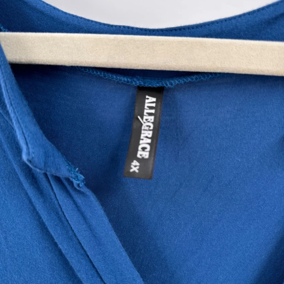 Allegra K Plus Size 4X Blue Lace Panel V-Neck Tunic Top Button Boho a - Image 2 of 4