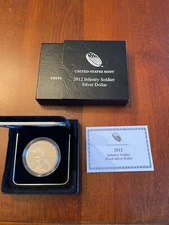 2012 US Mint Infantry Soldier Proof Silver dollar in box with COA