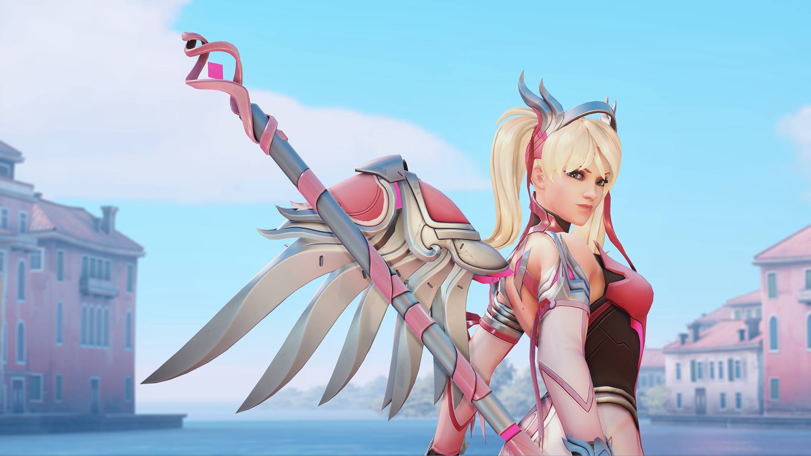 Anime mercy pink blonde wings overwatch rialto video Playmat Gaming Mat Desk