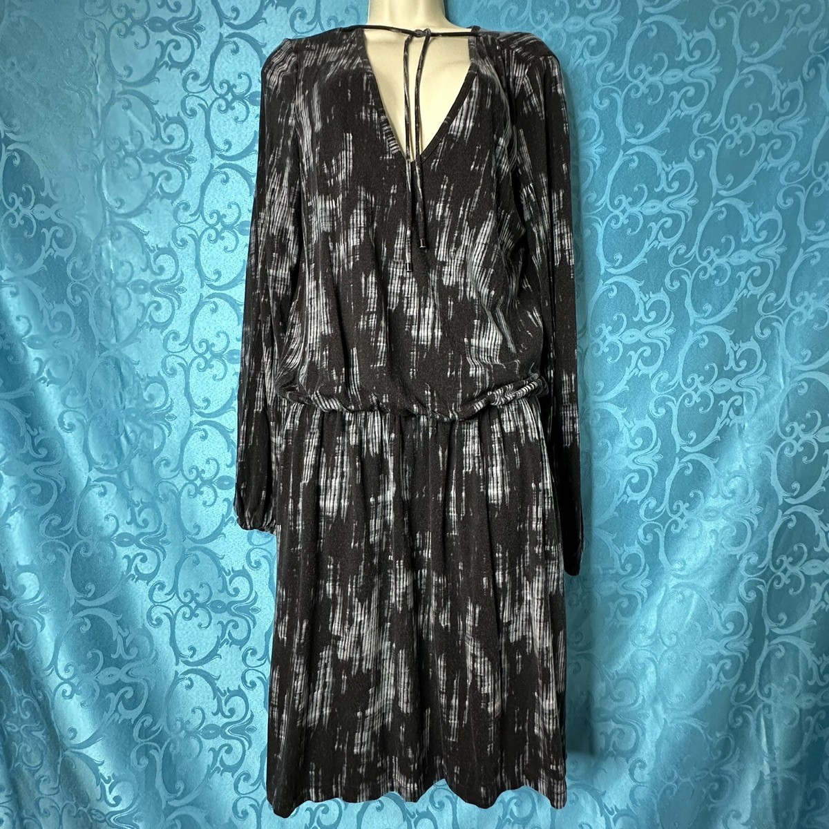 Tart Black Gray Blue Tie Dye Knit Blouson Dress Pockets Drop Waist Women's  L | eBay