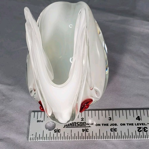Blown Glass Rabbit Candy Trinket Dish White Red Home Table Decor Vintage - Picture 10 of 11