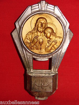 ANTIKER ART DECO WEIHKRANZ IN REGEL MEDAILLON CHRISTUS / OLD STOUP
