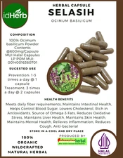 [idHerb] 100-800 Capsules Sweet Basil Tulsi Ocimum Basilicum Organic WildCrafted