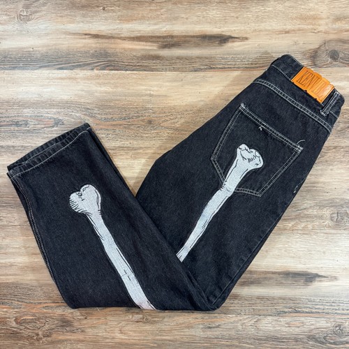 Y2K Style Ken Vibe SKELETON BONES EMBROIDERED Wide Leg Jeans Size 30