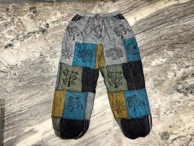 Boho Patchwork Harem Pants with Pockets, Men's Cotton Pants, Hippie Yoga Pants