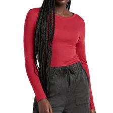 NWT- Splendid Classic Long-Sleeve Modal/Supima Crewneck T-Shirt, Holly - Large