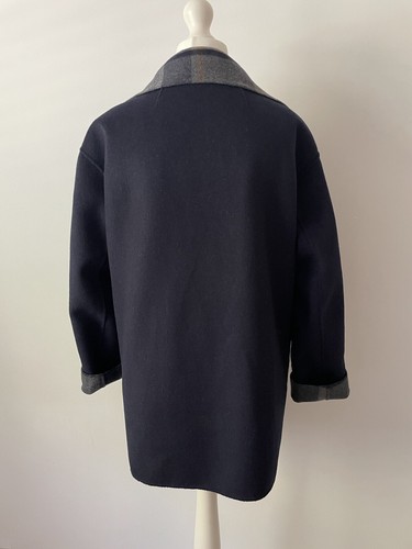 Laura Ashley Blue Check/Navy Reversible Wool Blend Coat SIZE 12 VGC - Picture 7 of 7