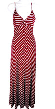 Iris Twist Front Long Sundress Size M Burgandy & White Diagonal Stripe Pattern