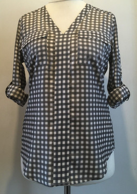 Express USA Damen Shirt Oberteil lang Rollriegel Ärmel Taschen S neu mit Etikett $ 59,90 Gingham