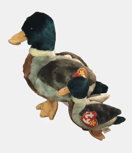 Vtg Lot Jake the Mallard Duck Rare TY Beanie Babies MWT 1998 Large & Small w tag