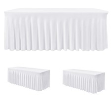 HolidayIdeas White Spandex Table Covers 6 Foot, Fitted Stretch Table Skirts 3...
