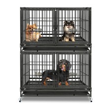 Homey Pet Two Ties 43" Stackable Dog Crate Cage Kennel w/Divider  Feeding Bowls