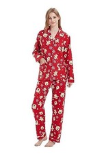 Women's Flannel Pajama Set 100 Cotton Medium Moose With Red Background