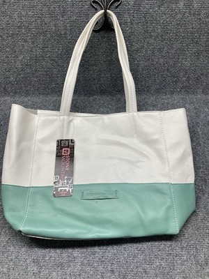 Stone Mountain Small Leather Tote Dayton Model Blue/ White NWT