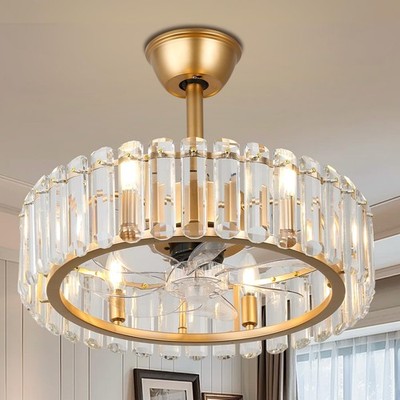 FRIXCHUR Gold Crystal Fandelier Ceiling Fan with Lights Remote 20.7 Inch Mode...