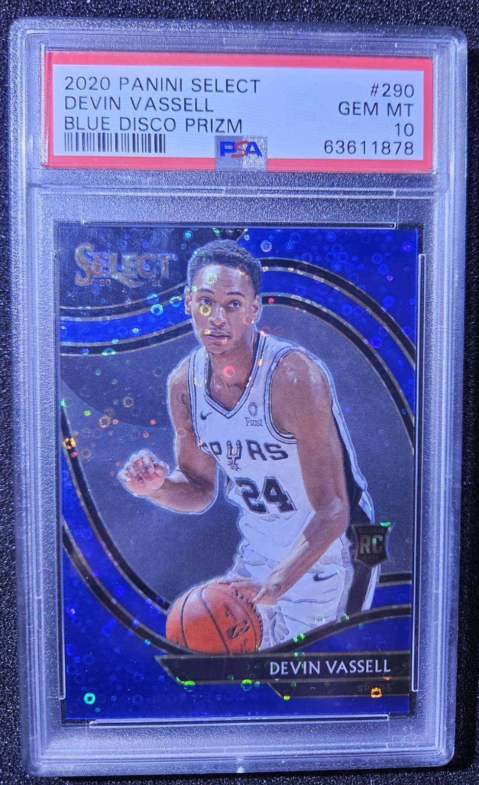 2020-21 Panini Select Blue Disco Prizm Devin Vassell #71 PSA 10 💎 /25