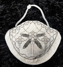 Vintage Czechoslovakian Micro Seed Bead Floral Pattern Evening Purse Bag Clutch