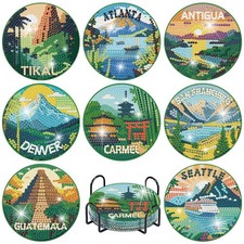 8 Pcs Landscape Diamond Art Coasters Kit, Scenery Diamond Painting Coasters, Fun