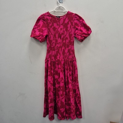 ME+EM rot gesmokt zweifarbig Tulpe bedruckt Maxi Baumwolle Kleid Gr Uk 12